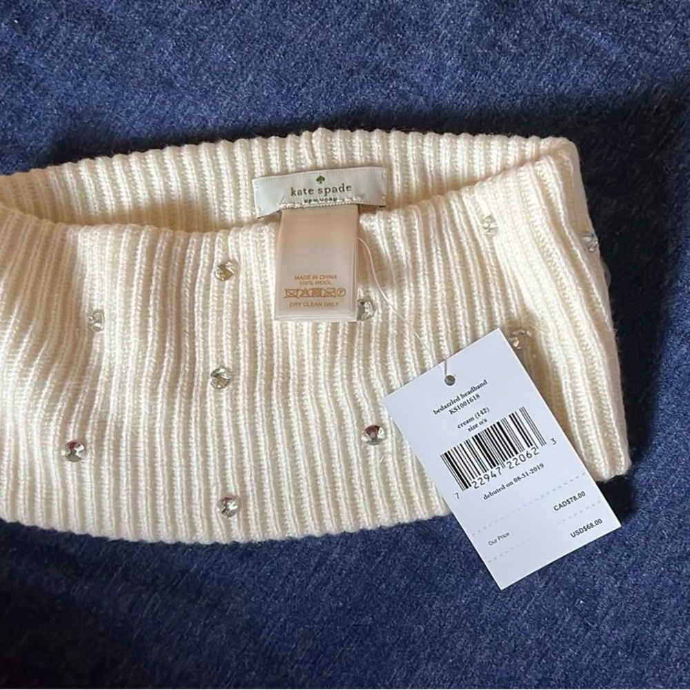 NWT Kate Spade Cream Knit Headband with Rhinestones